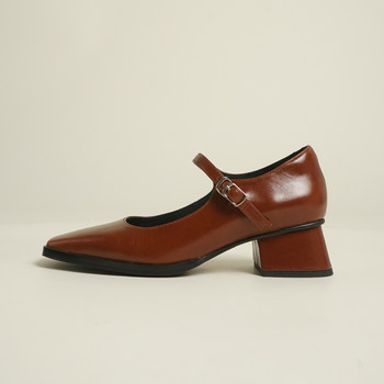 Lux seven retro square toe oil wax leather strap mary jane block heel shoes for women