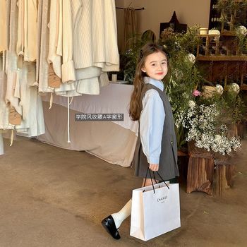Girls spring 2024 new spring clothes children's clothing suits children's girls' temperament college style vest skirts shirts trendy