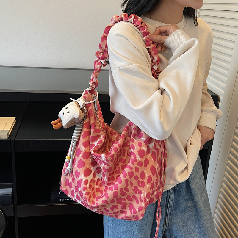 Lazy Style Leopard Print Crossbody Bag for Women, Ins Niche Large Capacity Shoulder Bag, Student Daily Commute Canvas Bag