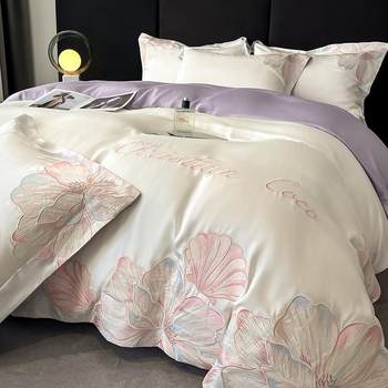 Summer class a ice silk cool silk embroidery four-piece cool silk quilt cover bedding single silky smooth bedding 4