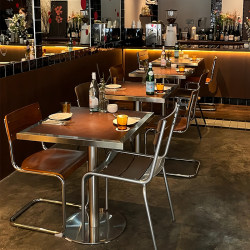 American retro Tavern Stainless Steel Solid Wood Table Clear Bar Western Food Cafe Bar Table and Chair Catering Commercial Combination