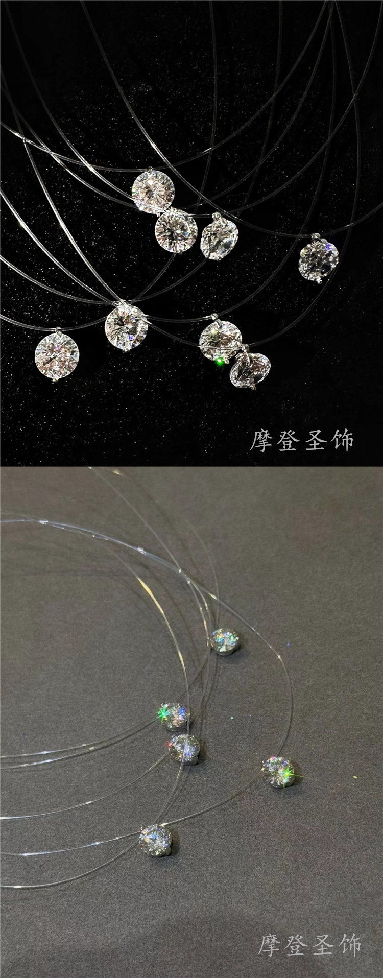 Серебряное ожерелье 摩登圣饰s925纯银莫桑钻鱼线项链女人鱼之泪锁骨链生日礼物送女友