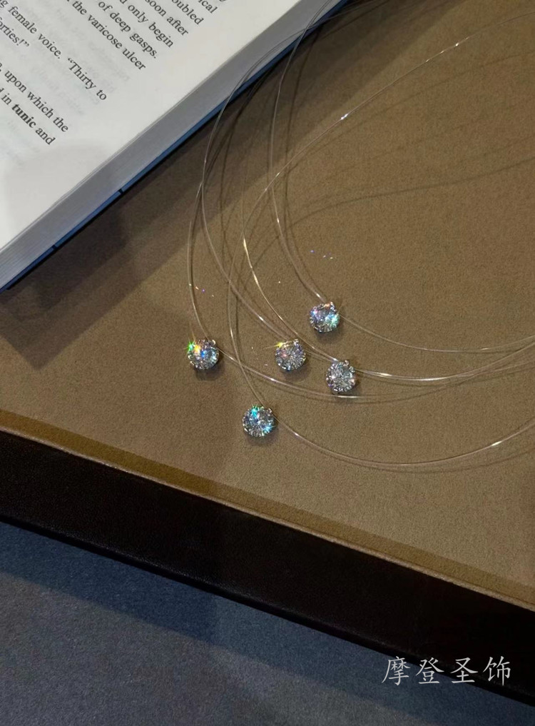 Серебряное ожерелье 摩登圣饰s925纯银莫桑钻鱼线项链女人鱼之泪锁骨链生日礼物送女友