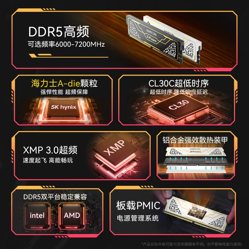 Набор памяти HC Hancun ddr5 32gb Hynix A-die частиц 16gx2 6000 для настольного ПК AMD память C28