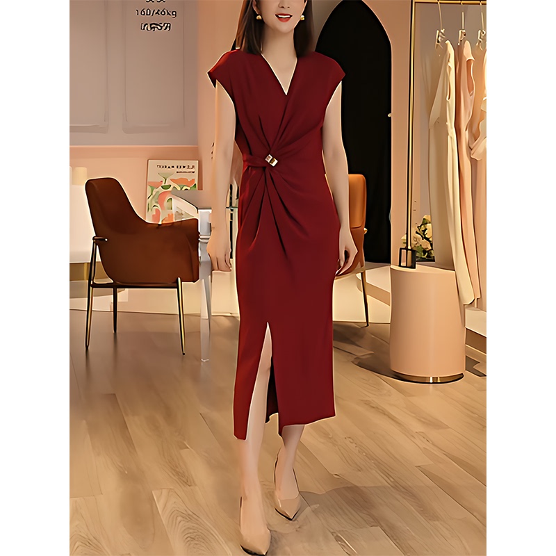 Burgundy Dress for Women, New Summer Style, European French Style, Elegant and Youthful, Light Luxury, This Year's Popular Suit Dress