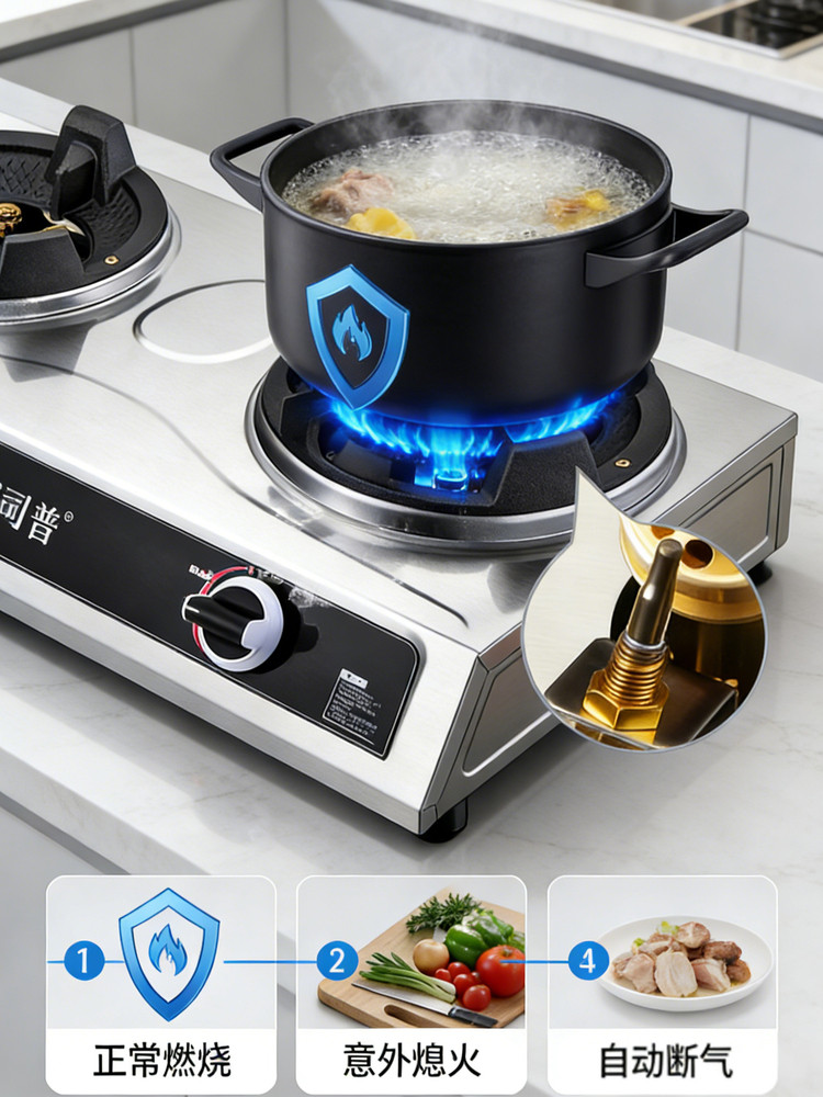 High-Power Gas Stove Double Burner Restaurant Commercial Liquefied Gas Natural Gas Household Stainless Steel Tabletop Gas Stove