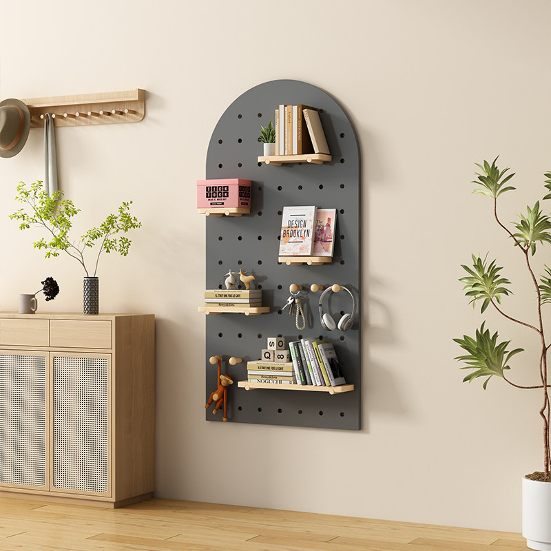 Customized solid wood hole board wall decorative storage rack entry entrance background wall display rack desk storage rack