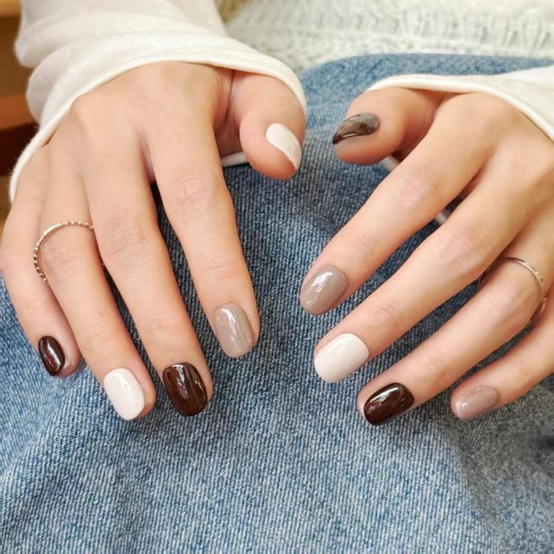 Dobbio【Milk Coffee】Niche Design Handmade Wearable Nails 2026 New High-End Beanie Nail Art