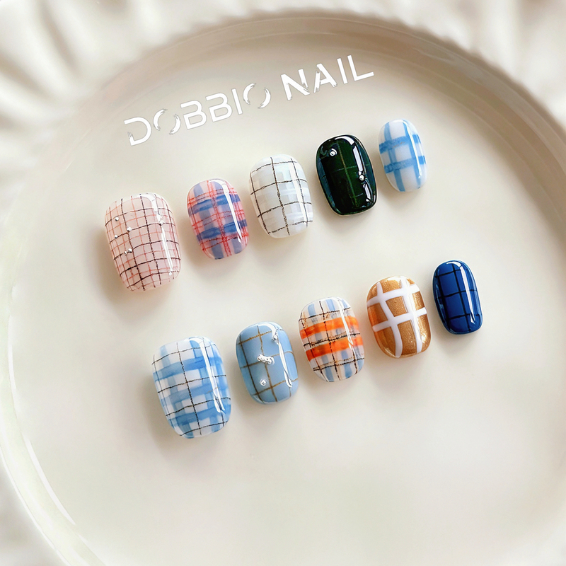 Dobbio【Prague】 ins Sensual Blue Hand-Painted Plaid Handmade Wearable Nails High-End Nail Art Nail Tips Dobbio【Prague】 ins Sensual Blue Hand-Painted Plaid Handmade Wearable Nails High-End Nail Art Nail Tips