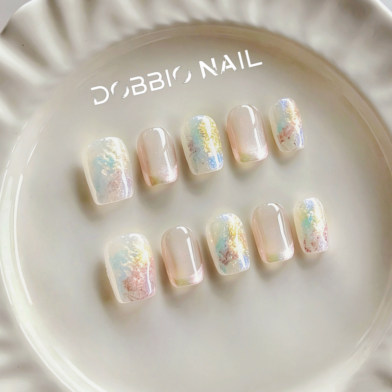 Dobbio【Aurora Island】Clear and Gentle Aurora Powder Dreamy Handmade Wearable Nails High-End Nail Art Nail Pieces