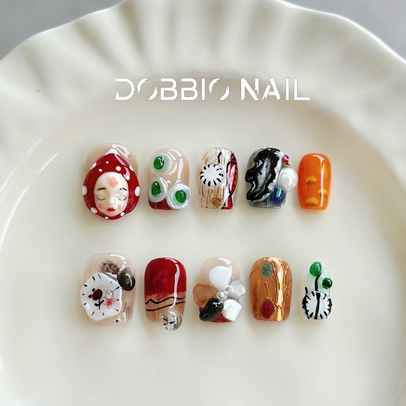 Doppio [Medical Girl] Three-Dimensional Handmade Wearable Nails 2025 New High-End Personalized Short Manicure Tablets