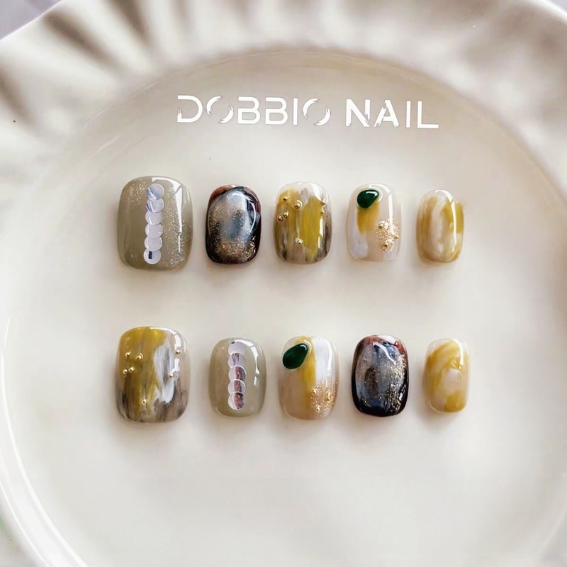 Dobbio【Qingyao】Elegant Chinese-Style Yellow-Green Gradient High-End Handmade Wearable Nail Art Nail Tips