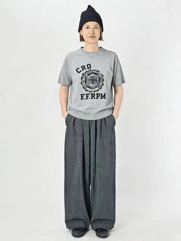Japanese-Style Summer Letter Jacquard Soft and Comfortable Round Neck Short-Sleeve Printed Knit Top for Women