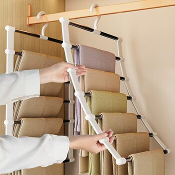 Multifunctional Trouser Rack, Ladder-Style Foldable Trouser Hanger, Stainless Steel Trouser Hanger, Multi-Layer Non-Marking Storage Trouser Rack