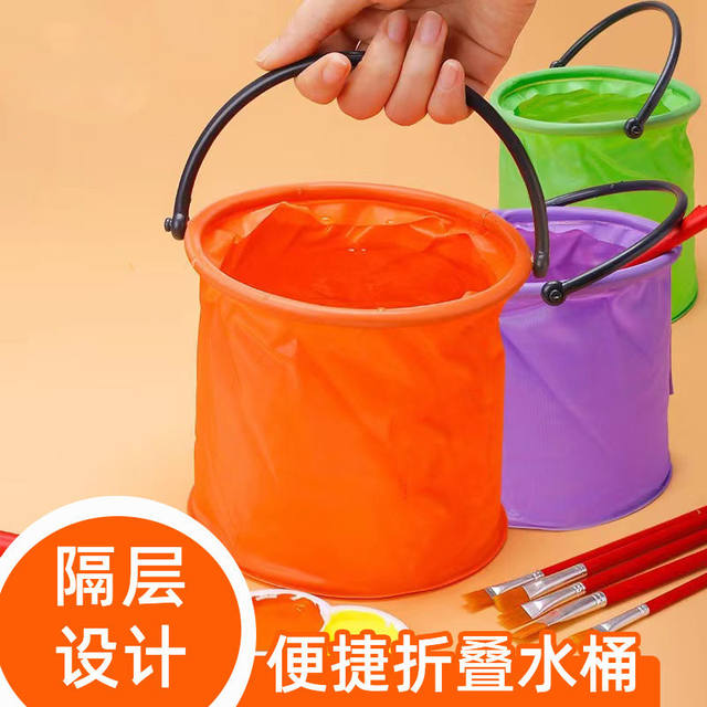 Foldable portable children's bucket for watering and multi-function portable outdoor fishing, fishing, art drawing, brush washing bucket