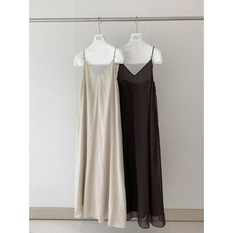 Trendy Dt Etolie Commuter Style Handmade Knotted Beaded Ramie Suspender Dress for Women, Summer A-Line Long Dress Trendy Dt Etolie Commuter Style Handmade Knotted Beaded Ramie Suspender Dress for Women, Summer A-Line Long Dress