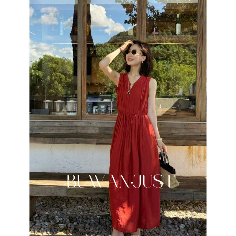 Buwanjust【Rose Manor】High-End Accordion Pleated, Large Swing, Slightly Sheer Dress B1887