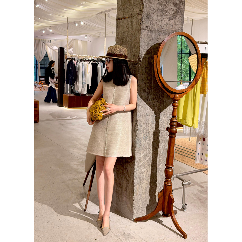 Liu Xiongxiong Mcmax【Nocturne of Stars】Loose and Casual Diamond-Embellished Linen Sleeveless Dress Tank Top Short Skirt