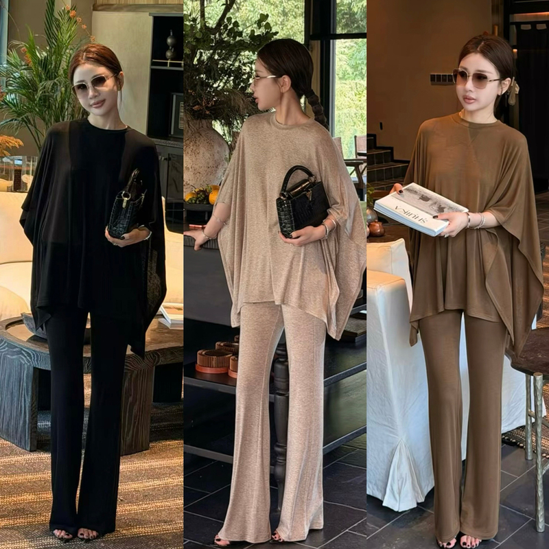 Liu Xiongxiong Mcmax【Paper Man Suit】High-End Chic Unique Tencel Wool T-Shirt and Casual Pants Set for Women