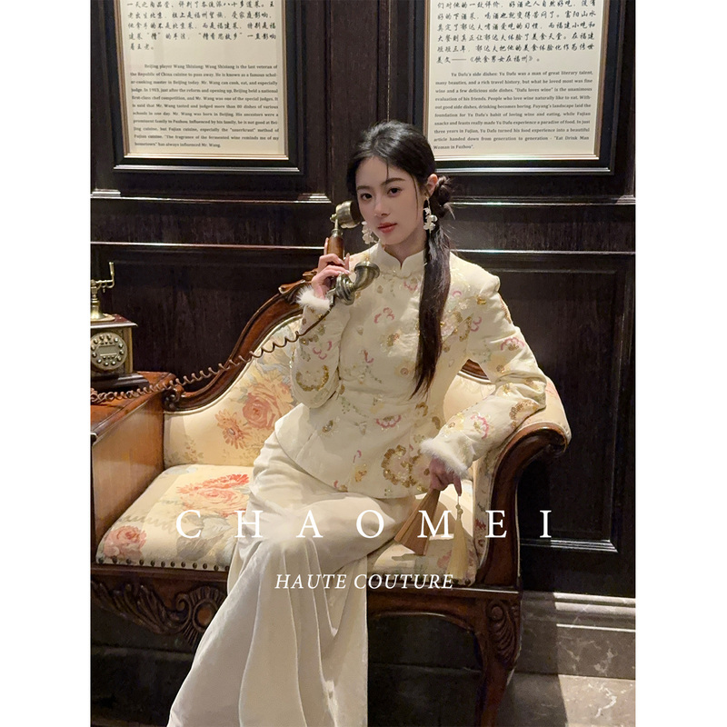 Mid-Year Clearance【Yumeiren】New Chinese-Style Velvet Embroidered Beaded Sleeve Mink Fur down Jacket + Velvet Skirt Mid-Year Clearance【Yumeiren】New Chinese-Style Velvet Embroidered Beaded Sleeve Mink Fur down Jacket + Velvet Skirt