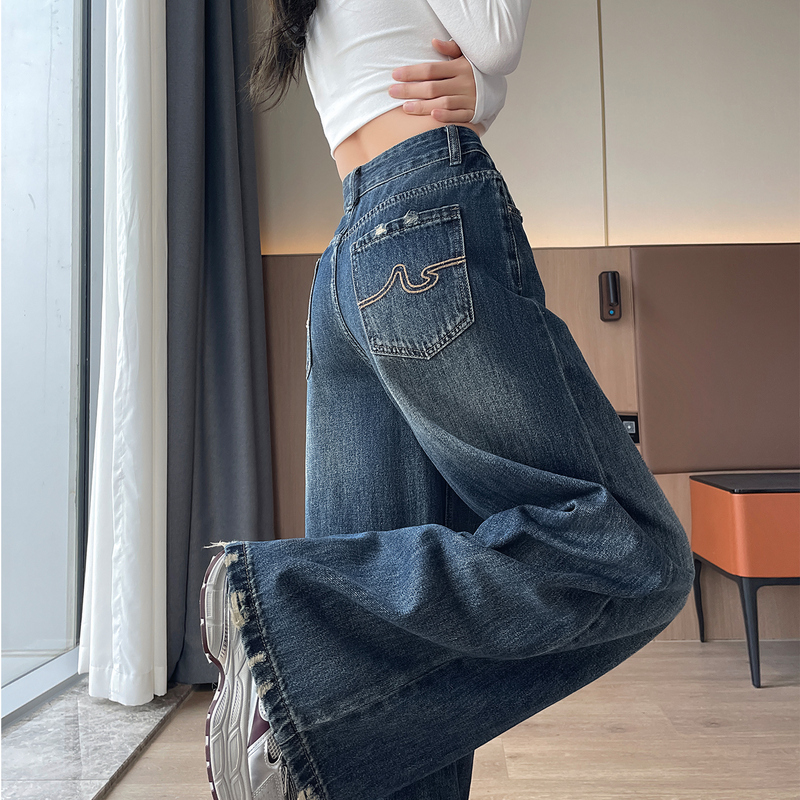 Long Vintage Jeans for Women, High-Waisted, 2026 Spring and Autumn New Style, Tall and Slimming, Loose, Lazy, Straight-Leg Wide-Leg Pants