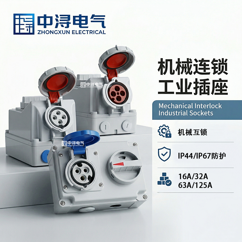 Mechanical Interlocking Industrial Socket 16A32A63A125A with Isolation Switch Interlock Waterproof Industrial Aviation Socket