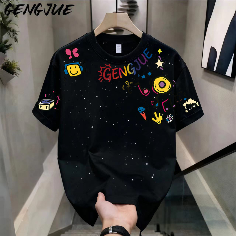 Sequin Starry Sky T-Shirt Heavyweight Pure Cotton Short-Sleeved Unisex Student Korean Style Loose Summer ins American Style Trendy Top Sequin Starry Sky T-Shirt Heavyweight Pure Cotton Short-Sleeved Unisex Student Korean Style Loose Summer ins American Style Trendy Top