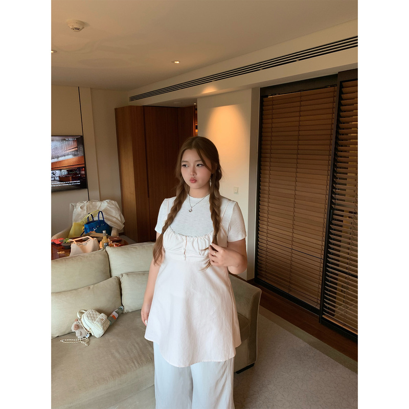 Yiiiiingy【Pink Milk】Pastoral Girlish Pink Spaghetti Strap Dress for Women, Loose Plus Size Short Dress Yiiiiingy【Pink Milk】Pastoral Girlish Pink Spaghetti Strap Dress for Women, Loose Plus Size Short Dress