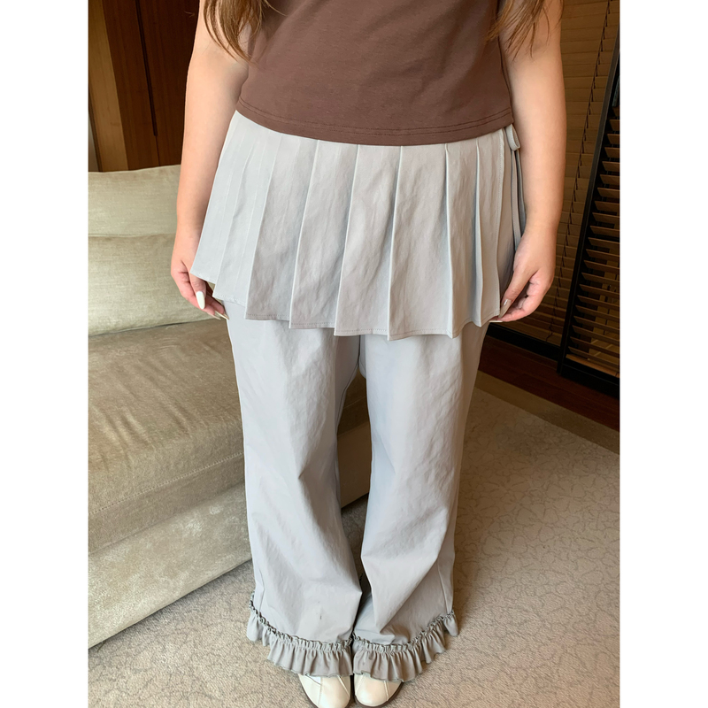 Yiiiiingy【Seoul Diary】Korean-Style Ruffled Casual Skirt Pants for Women, Plus-Size Skirt Pants Two-Piece Set Yiiiiingy【Seoul Diary】Korean-Style Ruffled Casual Skirt Pants for Women, Plus-Size Skirt Pants Two-Piece Set