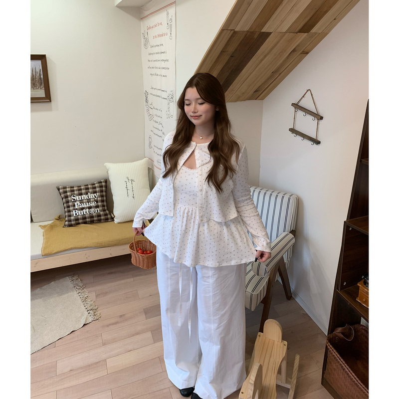 Yiiiiingy Spring Cherry Pure Cotton Jacquard Plus Size Cherry Camisole Knitted Cardigan Women's Two-Piece Set