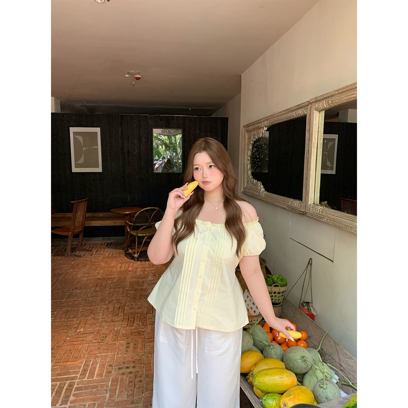 Yiiiiingy's Favorite Chick Yellow* Two-Tone Cute Waist-Tie Plus-Size Women's Yellow Shirt, Loose Fit