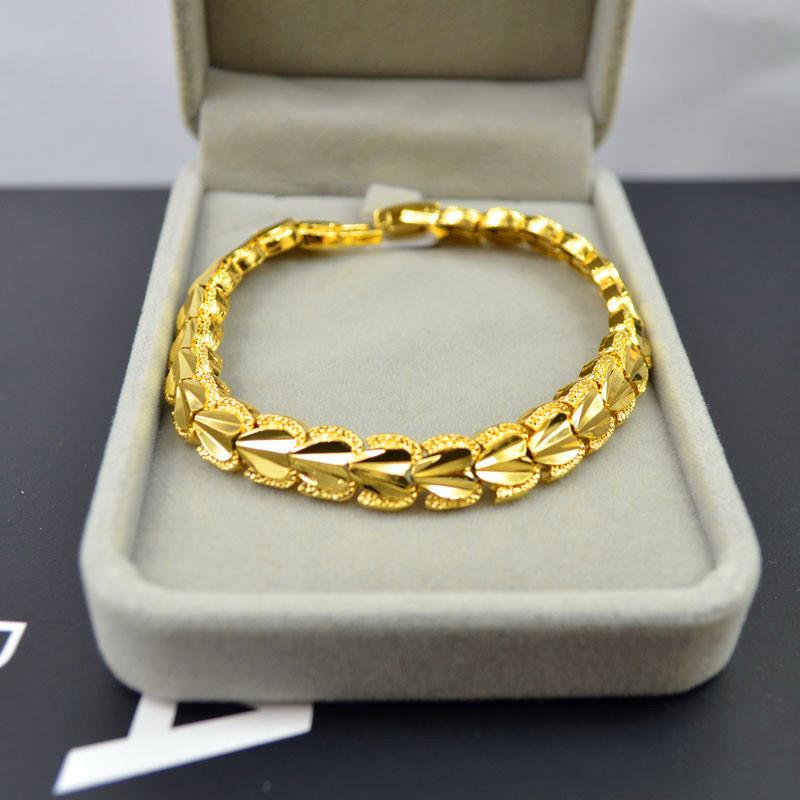 Gold-Plated Copper Bracelet for Men and Couples, Wide Copper Alloy Bracelet, Gold-Plated Bracelet for Women, Long-Lasting Color, Sand Gold Chain