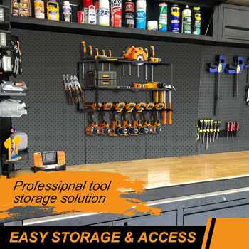 Three-layer seven-diamond metal tool rack wall-mounted power tool rack hand drill stand garage tool organizer