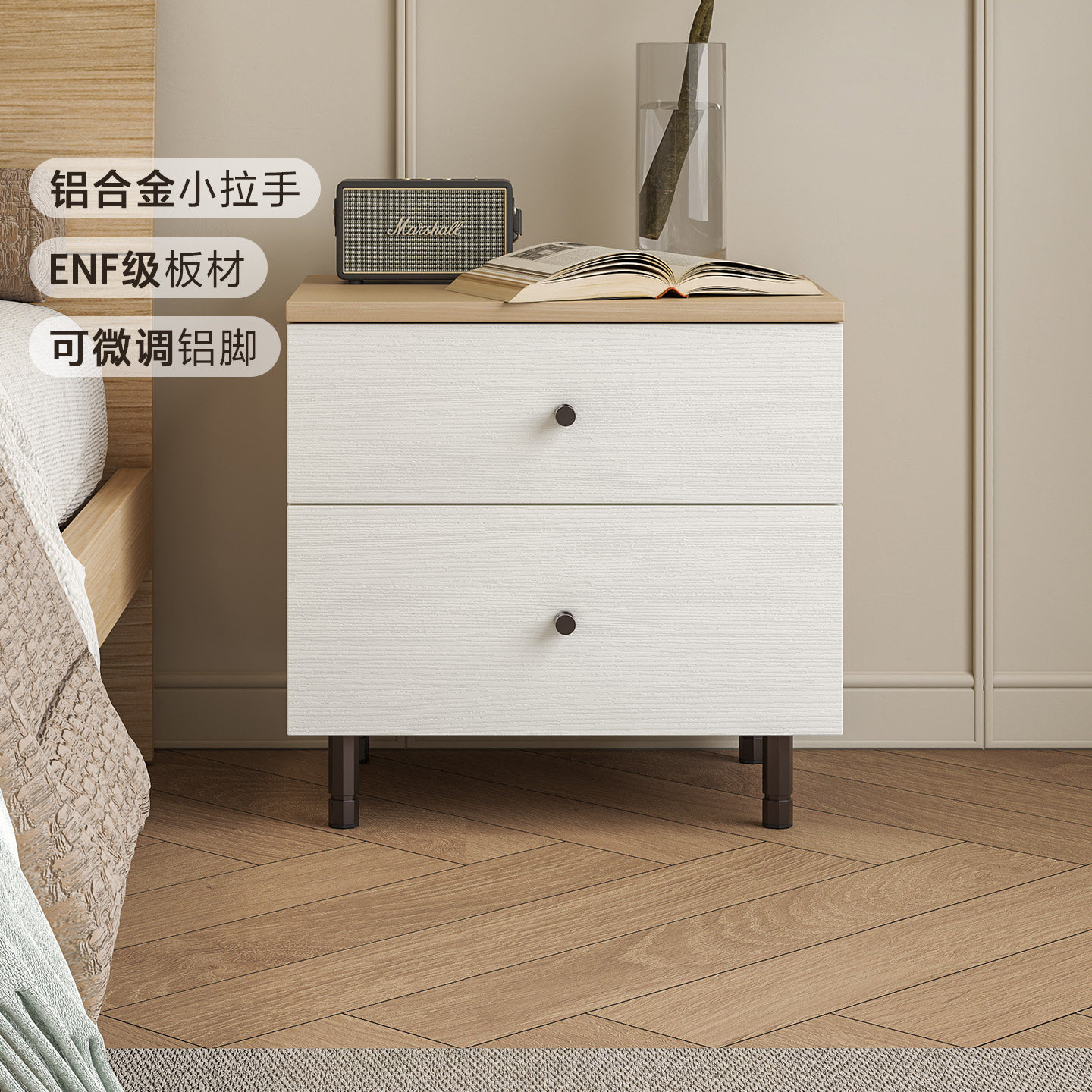 レッドアップル シンプルベッドサイドテーブル、モダンミニマリスト寝室収納キャビネット、環境に優しい収納キャビネット DS698