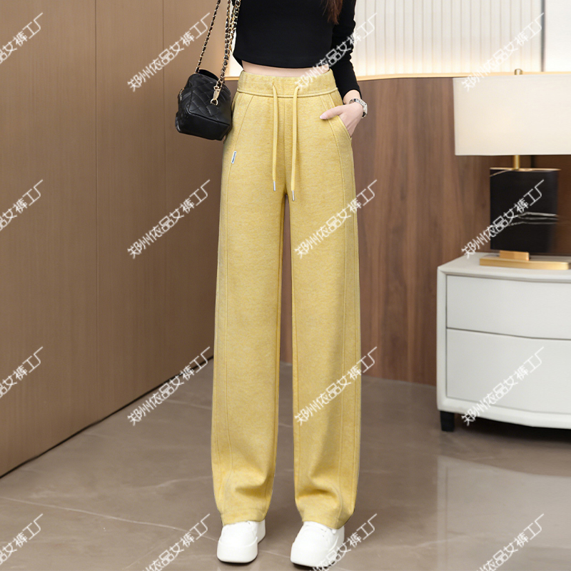 6583【New Store Arrivals】Early Spring Single-Piece Silk and Wool Elastic Waist Straight-Leg Pants, Loose High-Waisted Casual Pants