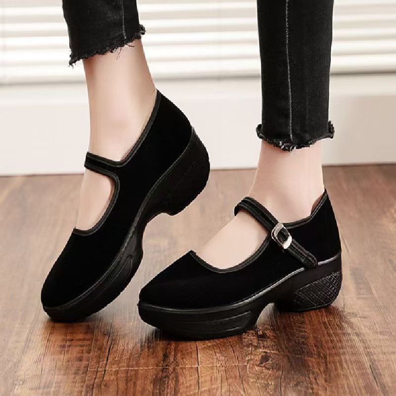 4.5cm Height-Increasing Old Beijing Cloth Shoes for Women, Suitable for Work, Dancing, Soft-Soled Black Cloth Shoes, Work Shoes, Comfortable Thick-Soled Shoes 4.5cm Height-Increasing Old Beijing Cloth Shoes for Women, Suitable for Work, Dancing, Soft-Soled Black Cloth Shoes, Work Shoes, Comfortable Thick-Soled Shoes