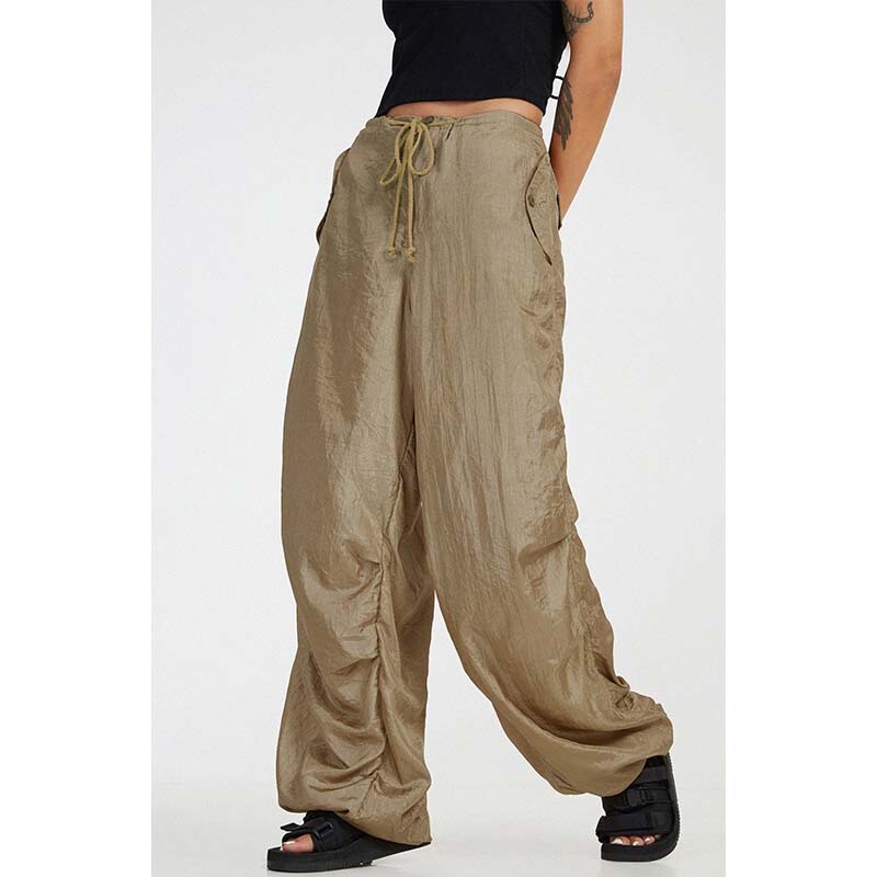 Nontrade | Motel Rocks Hot Girl Drawstring Loose Glossy Parachute Cargo Pants for Women, Same Style as Rose. Nontrade | Motel Rocks Hot Girl Drawstring Loose Glossy Parachute Cargo Pants for Women, Same Style as Rose.