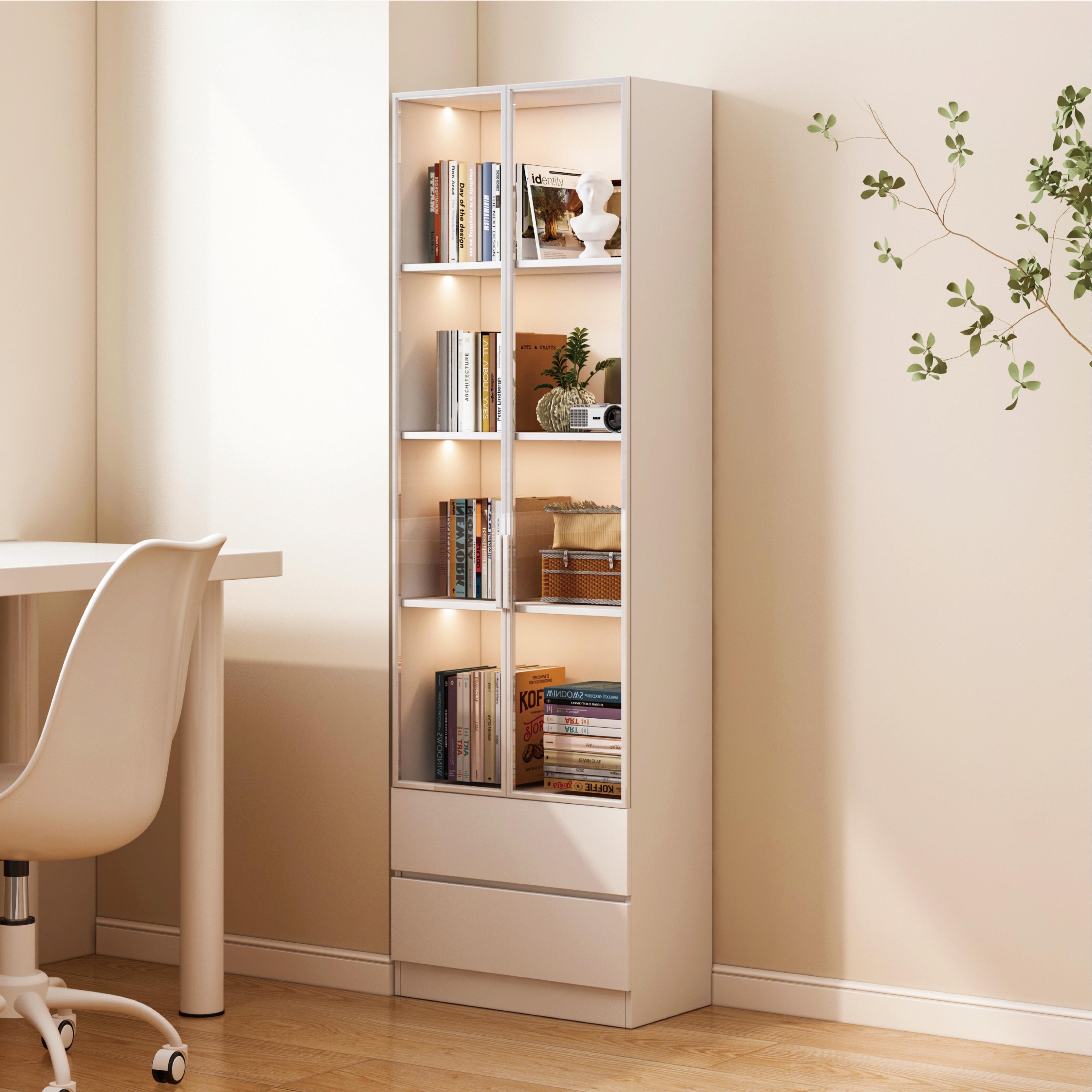 Modern simple bookcase with glass door bookshelf bookshelf car living room display cabinet wall-mounted integrated bookcase storage cabinet