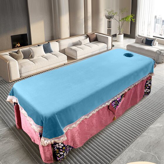 美容床单美容院耐洗抗皱水晶绒蕾丝边带洞U洗头按摩铺床巾