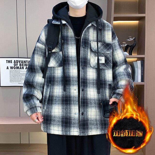 Woodpecker autumn and winter velvet thickened jacket men's trendy brand loose jacket junior high school and high school students warm cotton clothes