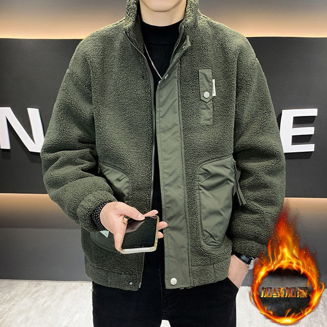 Woodpecker velvet jacket men's winter casual stand-up collar thickened warm and cold-resistant jacket loose and versatile cotton clothing trendy