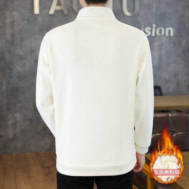 Woodpecker men's half-zip double-sided Austrian velvet sweatshirt autumn and winter plus velvet thickened long-sleeved T-shirt warm top
