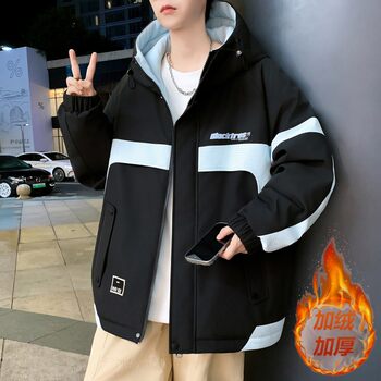 Woodpecker Brand Men's Fleece-Lined Thickened Jacket, Winter 2025 New Loose-Fitting Hooded Workwear, Youth Cold-Proof Cotton Coat