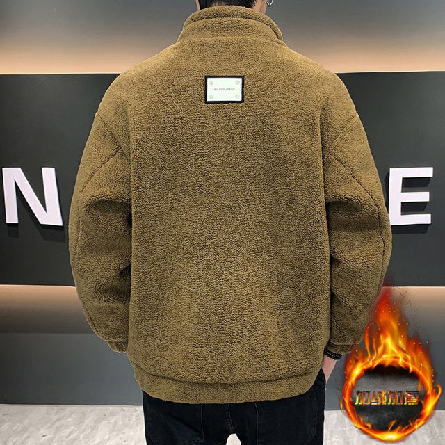 Woodpecker velvet jacket men's winter casual stand-up collar thickened warm and cold-resistant jacket loose and versatile cotton clothing trendy