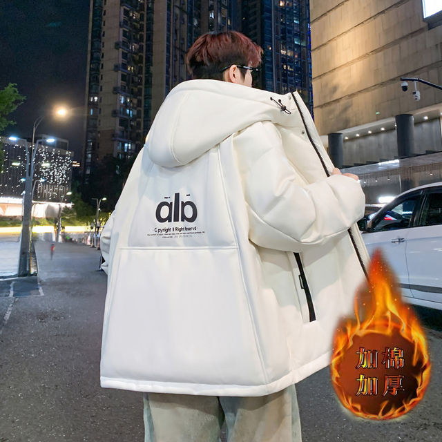 Woodpecker Pu Leather Cotton Jacket for Men, New Winter Thickened Hooded Cotton Coat, Loose Trendy Puffer Jacket for Teenagers