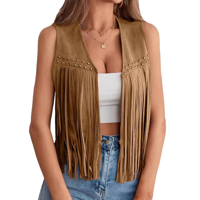 European and American Style Tassel Sleeve Vest Imitation Suede 2026 New Hippie Jacket Vest European and American Style Tassel Sleeve Vest Imitation Suede 2026 New Hippie Jacket Vest