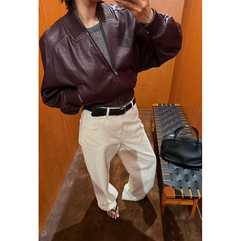 【Li Hihi Leheihei】Pp Same Style New Zealand Uncoated Genuine Leather Short Jacket 267936 【Li Hihi Leheihei】Pp Same Style New Zealand Uncoated Genuine Leather Short Jacket 267936