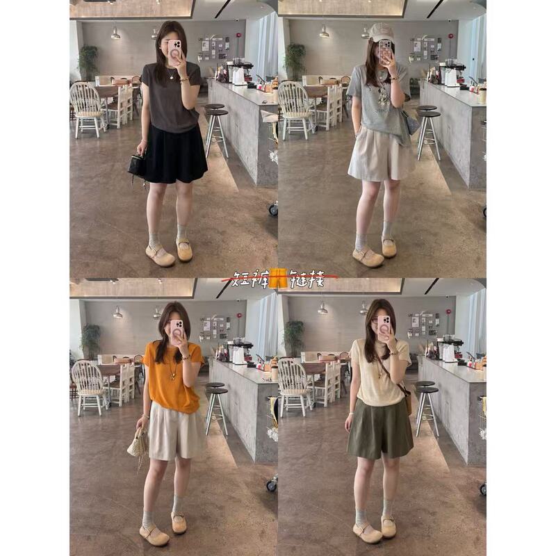 Jinggu Jiajia [Leica Afternoon Tea] 26 Spring Silk Cotton Contrast Stitch Button Loop Textured Shorts Fashionable and Casual