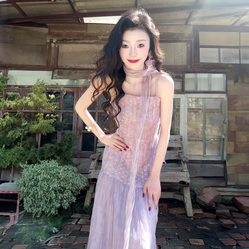 Strappy Beach Vacation Purple Dress Trending This Year 2026 Summer New High-End Long Dress Women's Clothing Strappy Beach Vacation Purple Dress Trending This Year 2026 Summer New High-End Long Dress Women's Clothing
