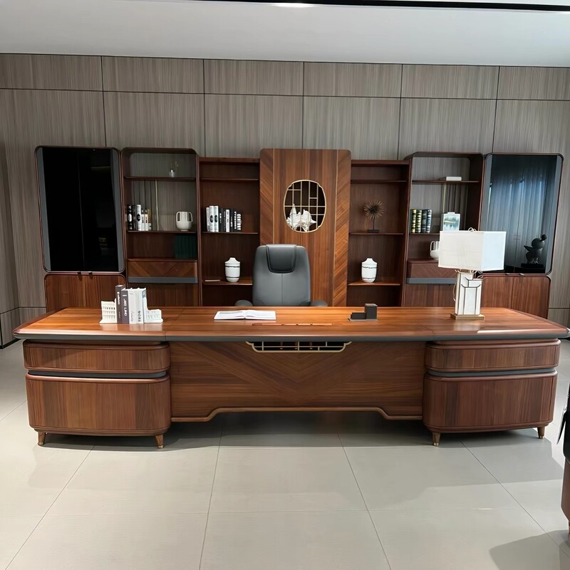 New Chinese-Style Solid Wood Executive Desk, Black Walnut President's Office Desk, Grand Executive Office Furniture New Chinese-Style Solid Wood Executive Desk, Black Walnut President's Office Desk, Grand Executive Office Furniture